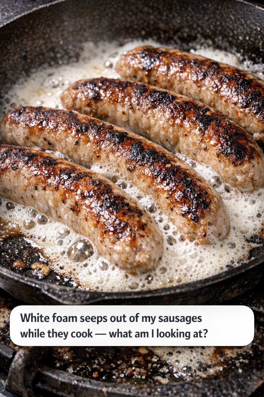 White foam seeps out of my sausages while they cook — what am I looking at?
