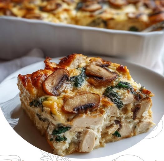 Creamy Cottage Cheese Chicken, Mushroom and Spinach Casserole