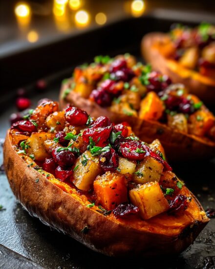 Maple Cranberry Stuffed Sweet Potatoes