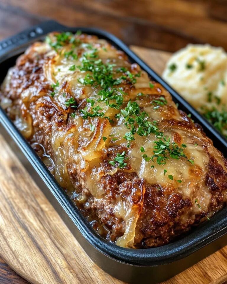 French Onion Meatloaf with Melted Swiss Cheese