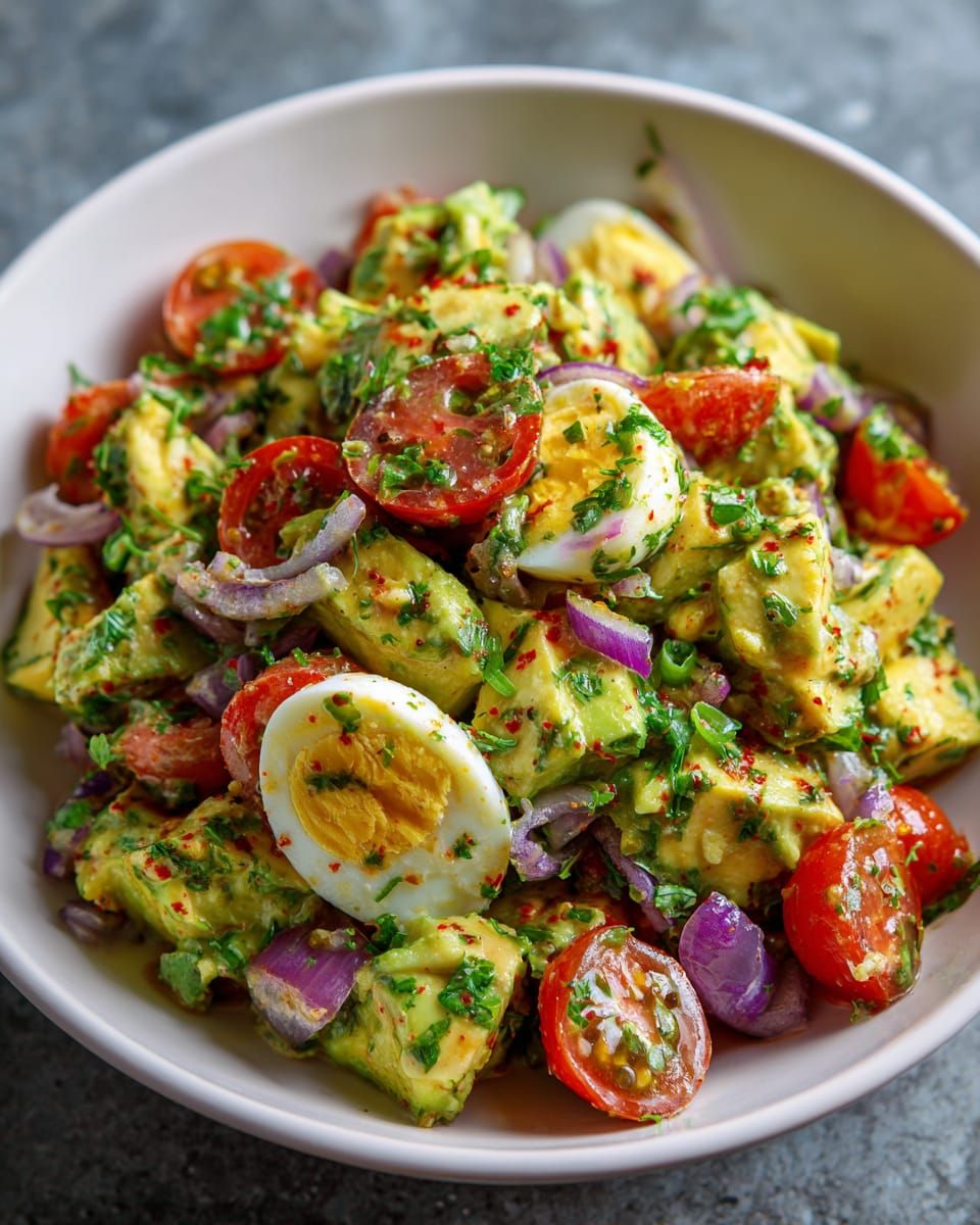 Avocado Salad with Tomato, Eggs and Cucumber