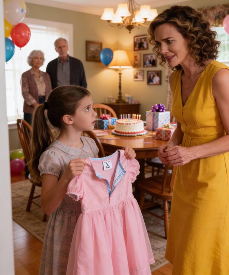 On my daughter’s eighth birthday, my parents gave a pink dress to her. She looked happy—until she suddenly went still. “Mom… what’s this?” I leaned in, and my hands began to tremble. There was something inside the lining—something placed t