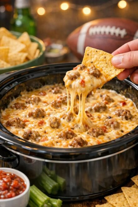 The 4-Ingredient Slow Cooker Sausage Cheese Dip That Owns Every Party