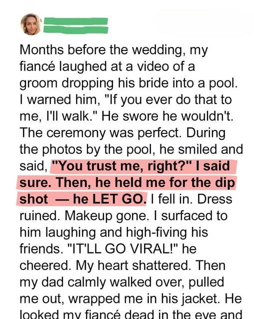 My Groom Playfully Sent Me into the Pool During Our Wedding Photoshoot – My Dad’s Reaction Surprised Everyone