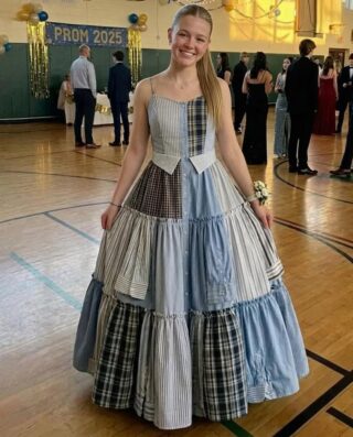 I Sewed a Dress From My Father’s Shirts for Prom in His Honor – My Classmates Laughed Until the Principal Took the Mic and the Room Fell Silent