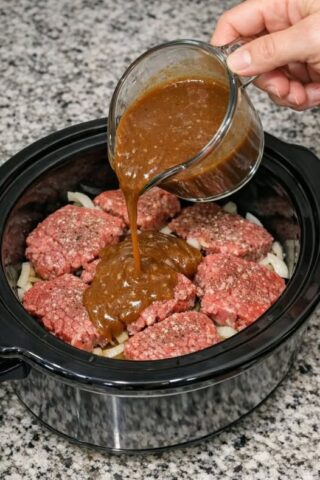 Pour brown gravy over raw cube steaks, paired with 3 other ingredients, into slow cooker for a hearty weeknight dinner that’s the first thing I suggest when I don’t want to cook