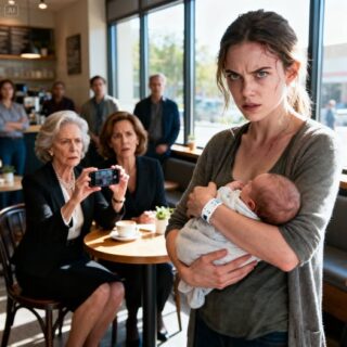 “Mom, we’re just grabbing coffee,” I whispered, rocking my newborn — but my aunt’s smile was razor-sharp. “So you’re leaving the baby with us tonight, right?” My mother had already told her I was “too unstable” to raise him. Then I saw my aunt’s phone: a chat with my husband, a photo of my son’s birth certificate, and the words: “Once she signs, we take him tonight.” Fifteen minutes later, TWO POLICE OFFICERS WALKED INTO THE CAFÉ…
