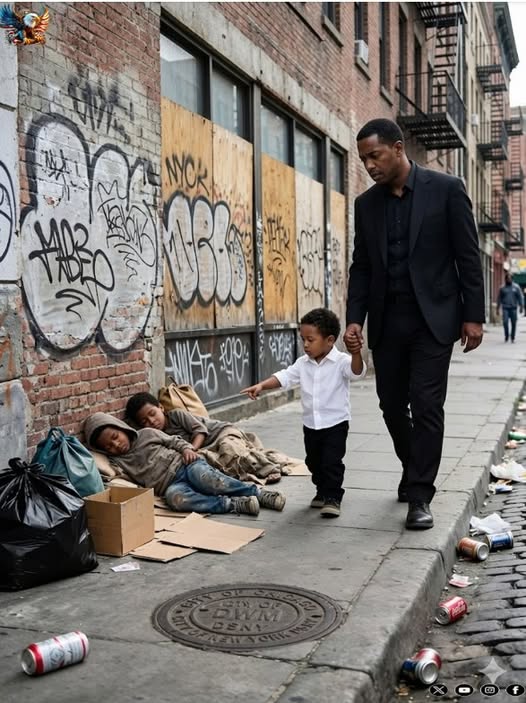 “Dad, stop the car!” he shouted, panic in his voice. “Those kids digging through the trash… they’re just like me.”