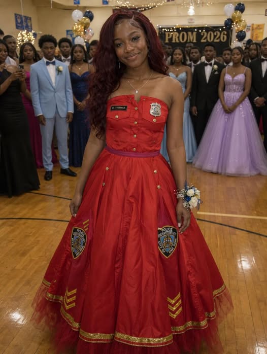 My Daughter Made Her Prom Dress Out of Her Late Father’s Uniform – When Her Mean Classmate Poured Punch on It, the Girl’s Mother Grabbed the Mic and Said Something That Froze the Whole Gym