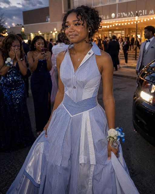I Sewed a Dress From My Dad’s Shirts for Prom in His Honor – My Classmates Laughed Until the Principal Took the Mic and the Room Fell Silent